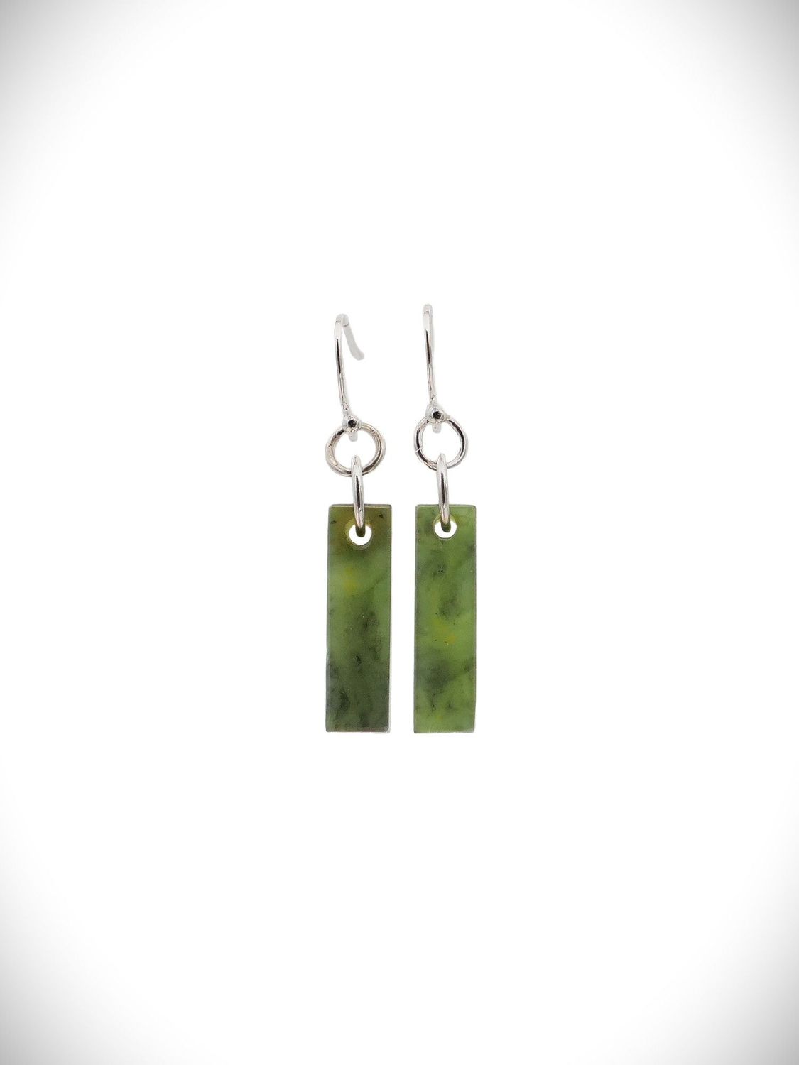 Moko Pounamu NZ Genuine Kawakawa Greenstone and Sterling Silver Rectangle Earrings - REC1