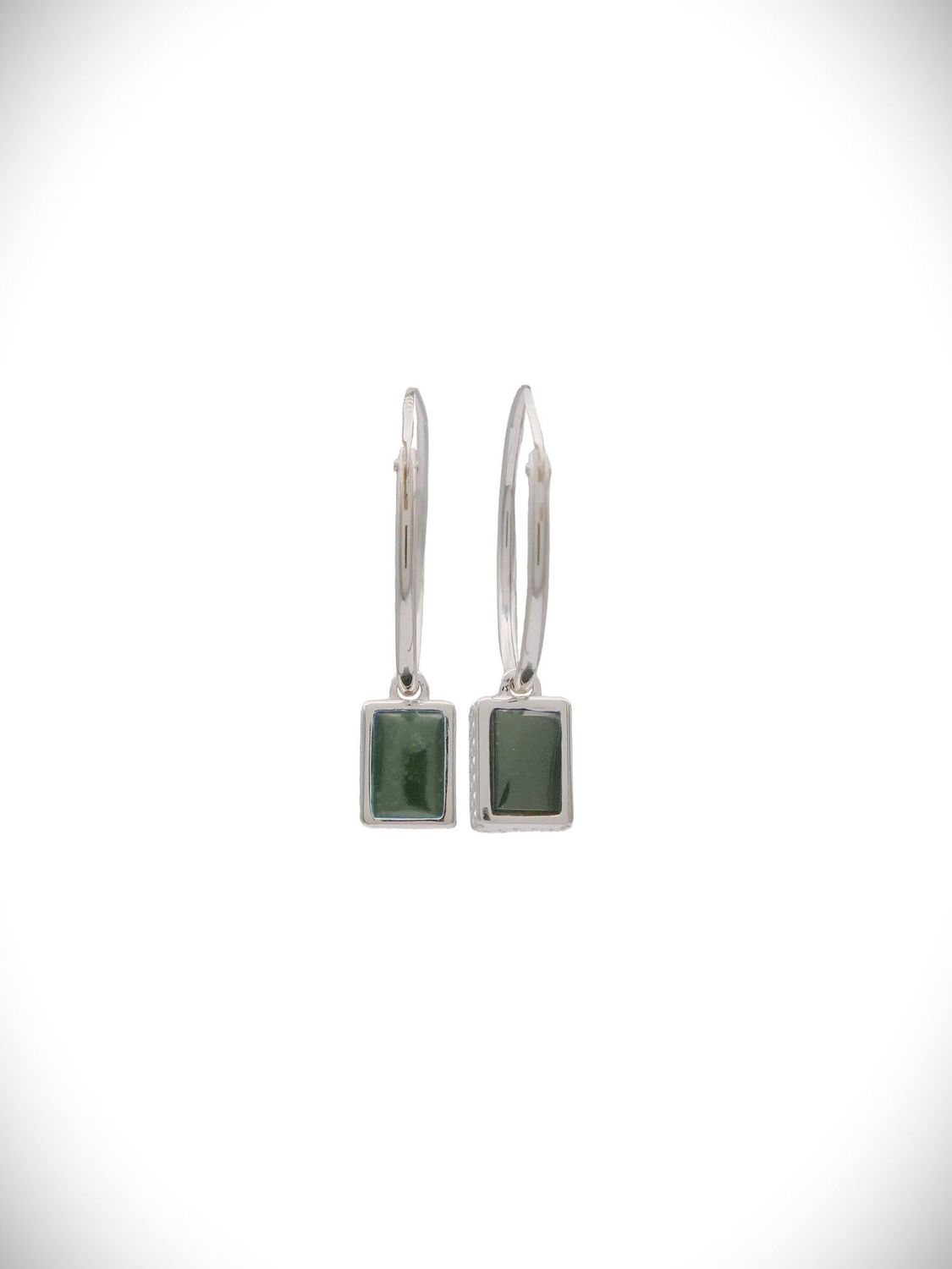 Moko Pounamu Genuine NZ Kawakawa & Sterling Silver Rectangle Earrings