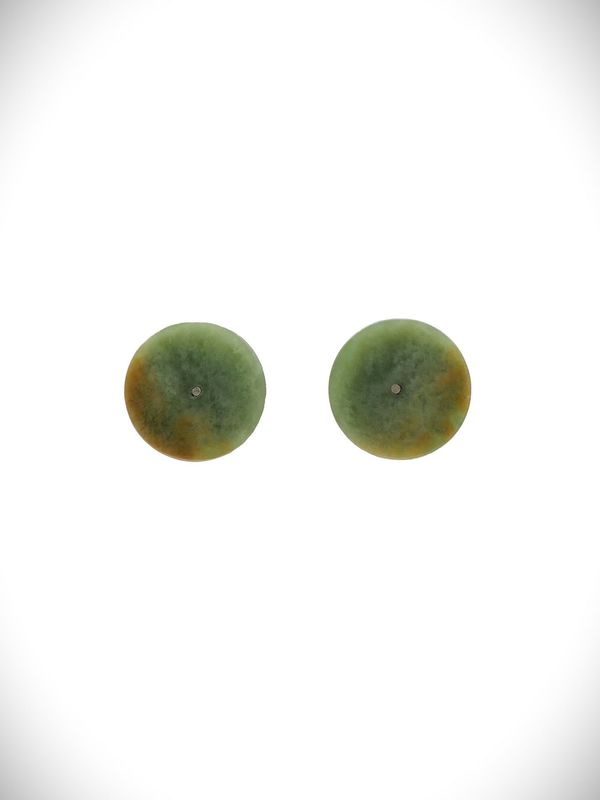 Moko Pounamu Genuine NZ Marsden Flower Greenstone & Sterling Silver Disc Stud Earrings - Kaimiro
