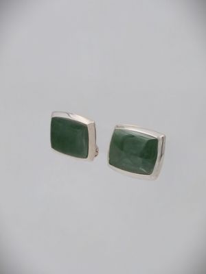 Moko Pounamu Vintage Greenstone and Silver Rectangular Cufflinks - CL4S - SALE Moko Pounamu Vintage Greenstone and Silver Rectangular Cufflinks - CL4S - SALE