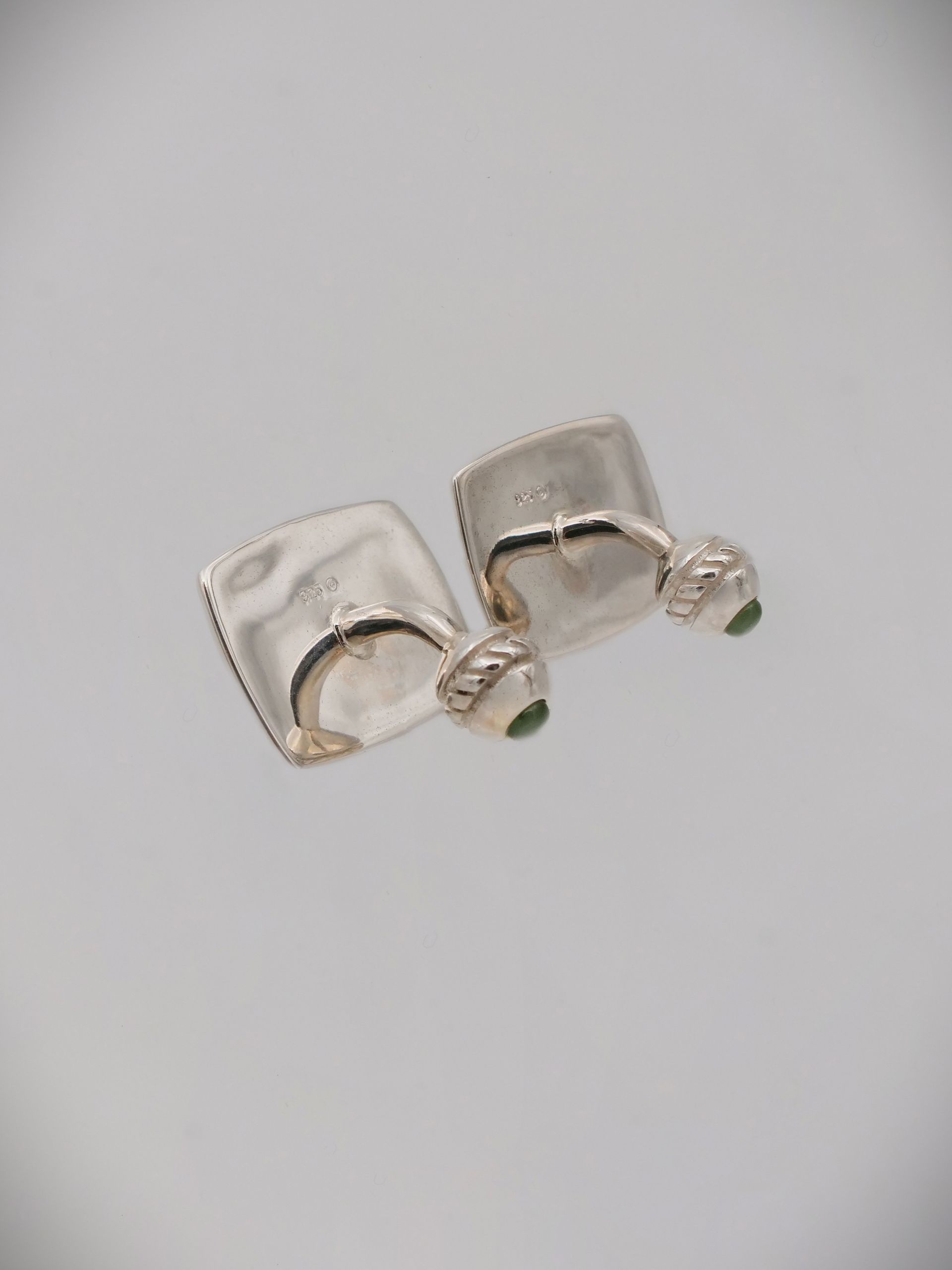 Moko Pounamu Vintage Greenstone and Silver Rectangular Cufflinks - CL4S