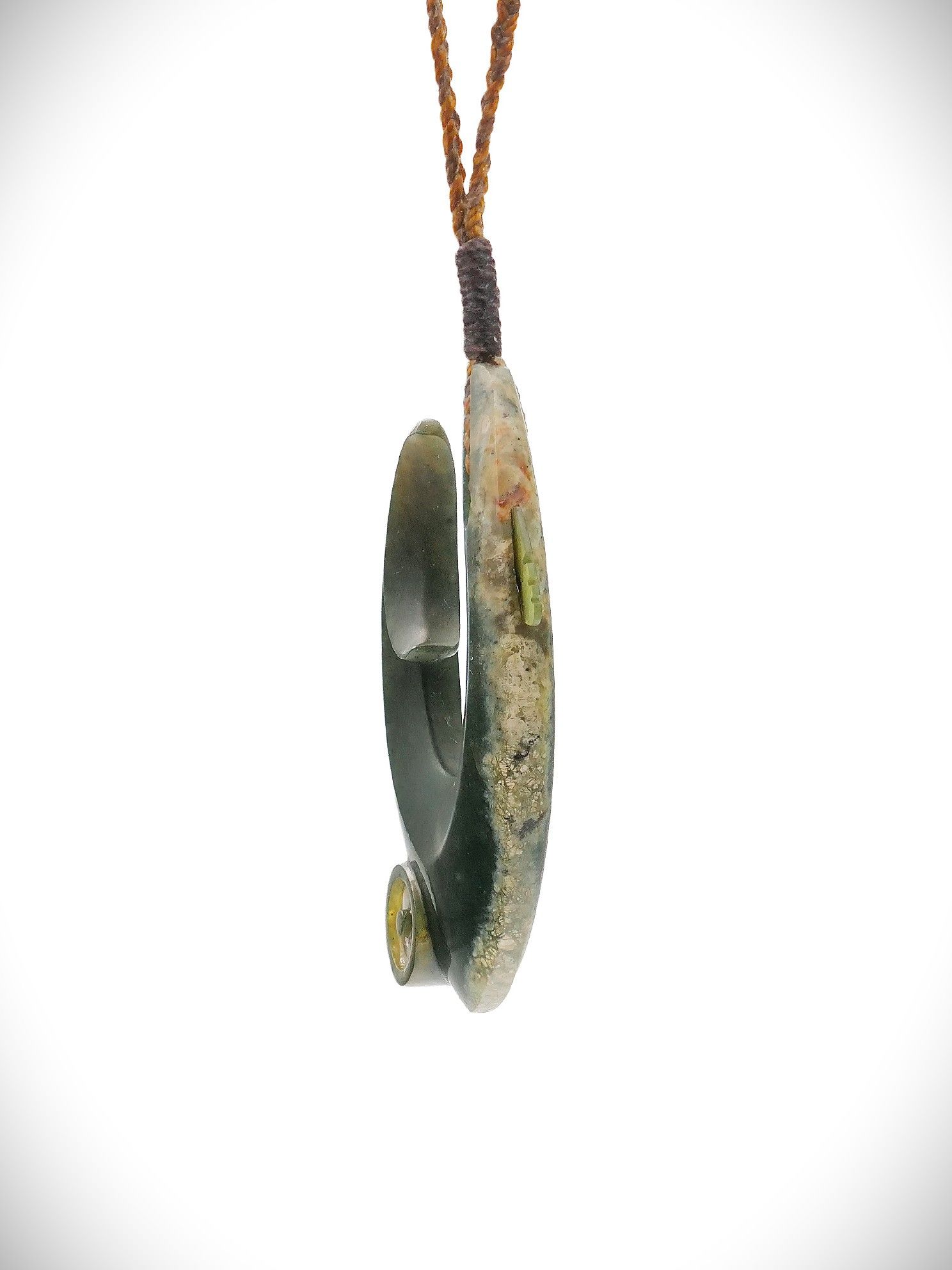 Moko Pounamu Hei Matau (Hook) NZ Genuine Tangiwai Greenstone - Monowai