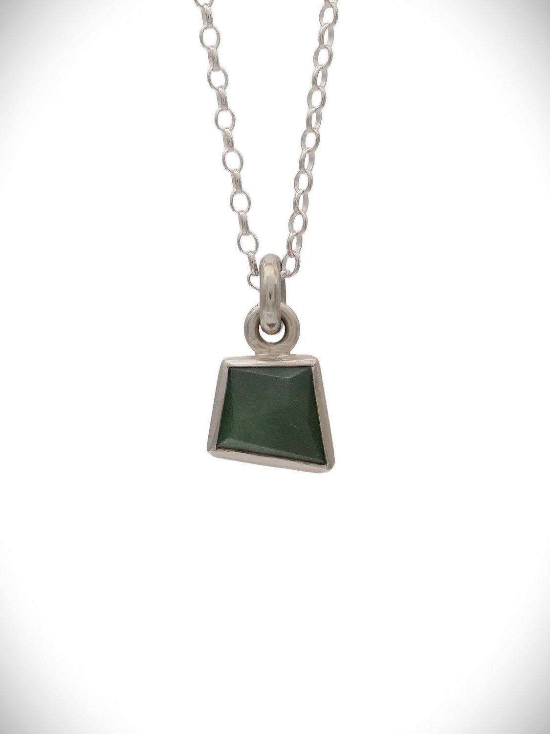 Moko Pounamu Genuine NZ Kawakawa Greenstone & Sterling Silver Faceted Geometric Pendant - Tariki