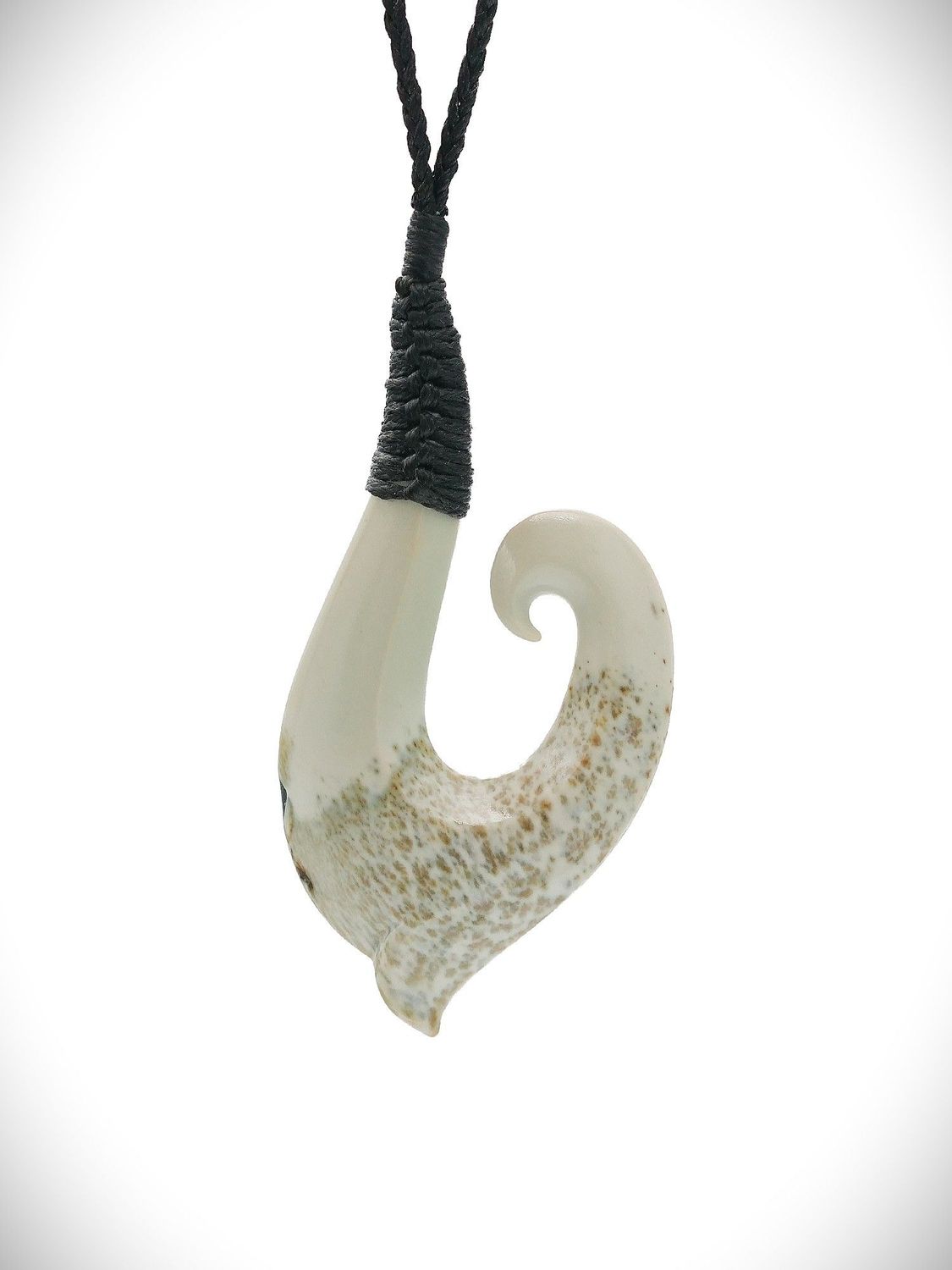 Moko Pounamu Hei Matau (Hook) NZ Genuine Kokopu Greenstone - Waikowhai