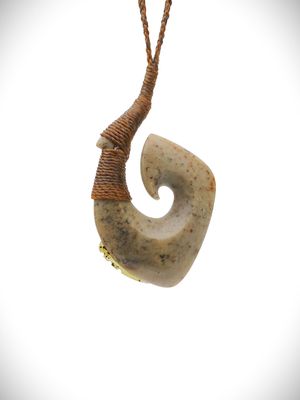 Moko Pounamu Hei Matau (Hook) NZ Genuine Kokopu Greenstone - Owairaka