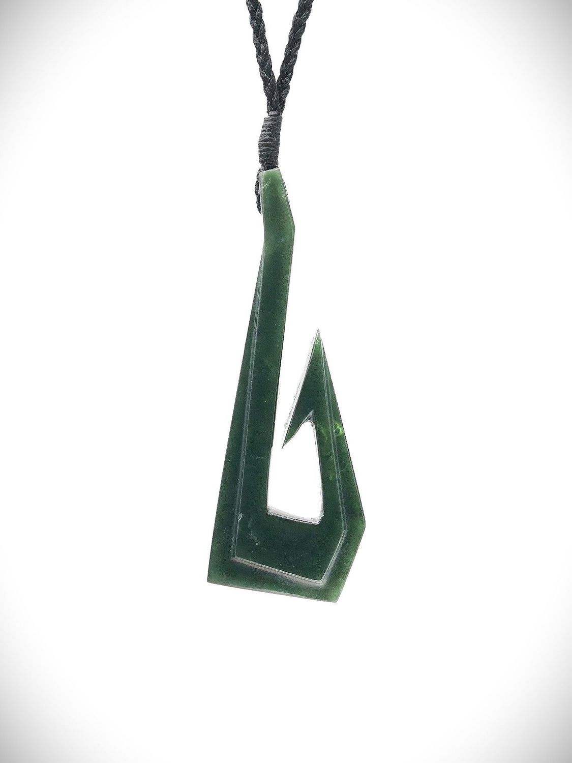 Moko Pounamu Hei Matau (Hook) NZ Genuine Kawakawa Greenstone - Pohutukawa