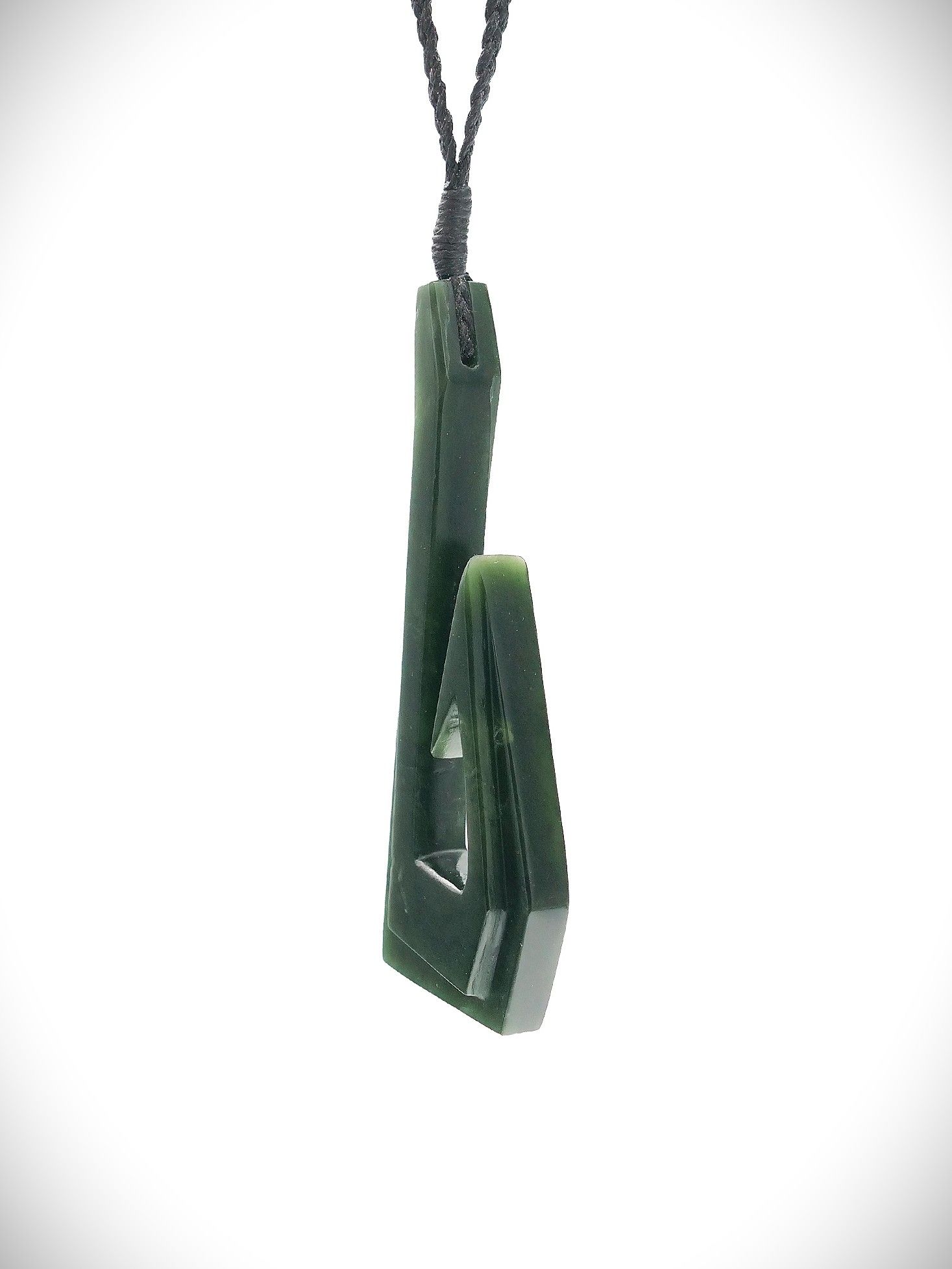 Moko Pounamu Hei Matau (Hook) NZ Genuine Kawakawa Greenstone - Pohutukawa