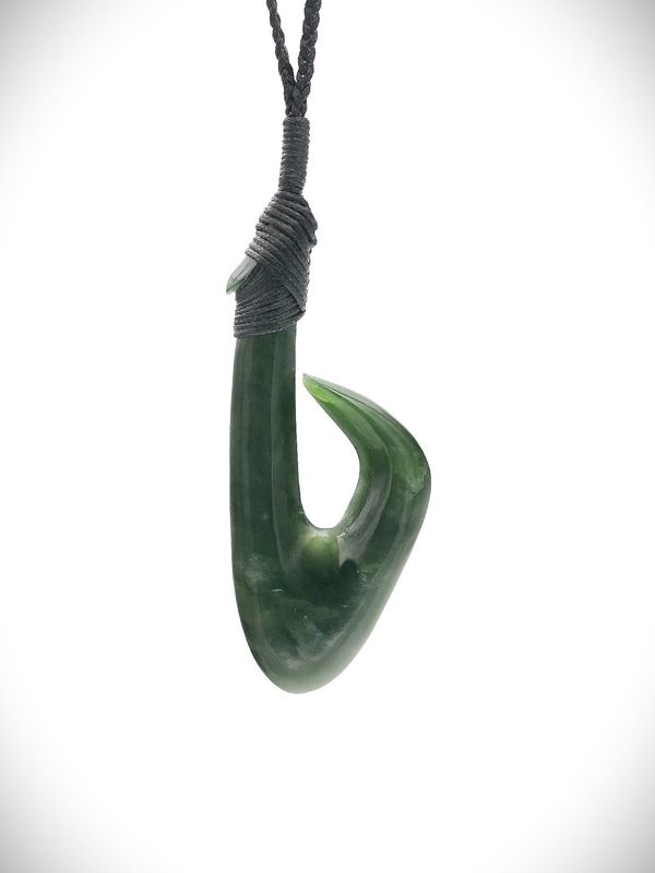 Moko Pounamu Hei Matau (Hook) NZ Genuine Kawakawa Greenstone - Whakahau