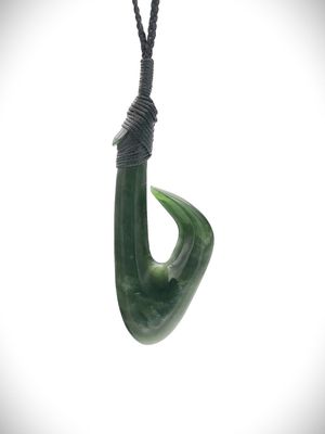 Moko Pounamu Hei Matau (Hook) NZ Genuine Kawakawa Greenstone - Whakahau