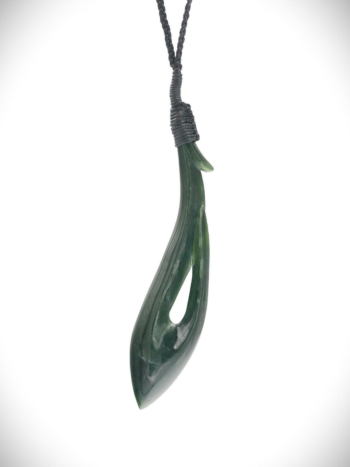 Moko Pounamu Hei Matau (Hook) NZ Genuine Kawakawa Greenstone - Tuparoa