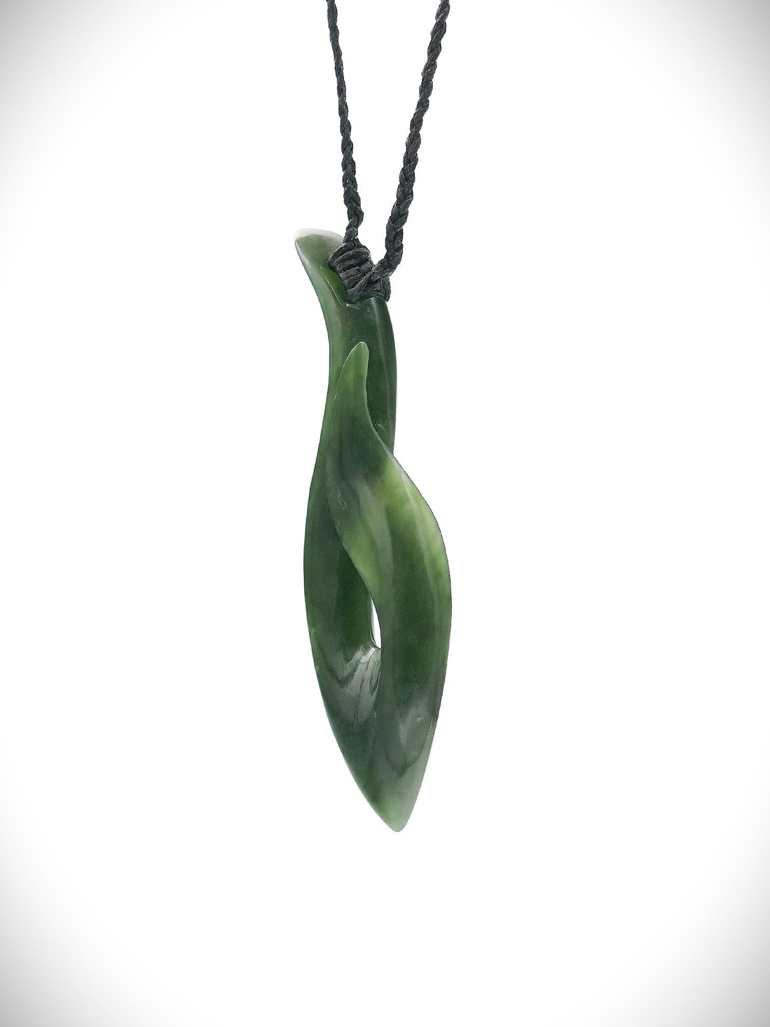 Moko Pounamu Hei Matau (Hook) NZ Genuine Kawakawa Greenstone - Awanohi