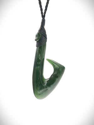 Moko Pounamu Hei Matau (Hook) NZ Genuine Kawakawa Greenstone - Matakatia Moko Pounamu Hei Matau (Hook) NZ Genuine Kawakawa Greenstone - Matakatia