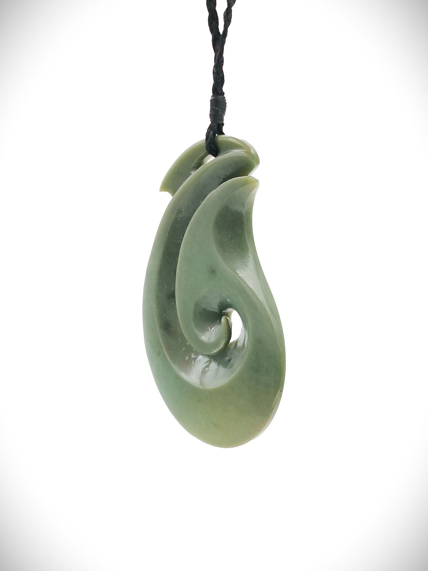 Moko Pounamu Hei Matau (Fishhook) NZ Genuine Inanga Greenstone - Okoromai