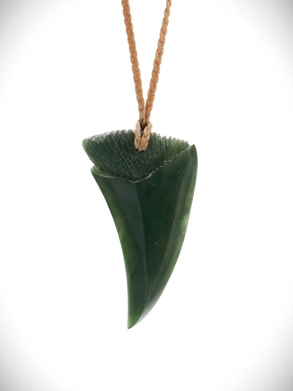 Moko Pounamu Mako Mau (Shark Tooth) Genuine NZ Kawakawa  Greenstone - Te Haruhi