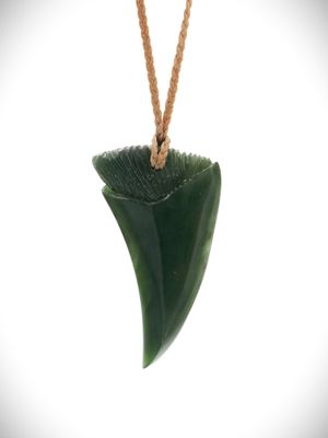 Moko Pounamu Mako Mau (Shark Tooth) Genuine NZ Kawakawa  Greenstone - Te Haruhi