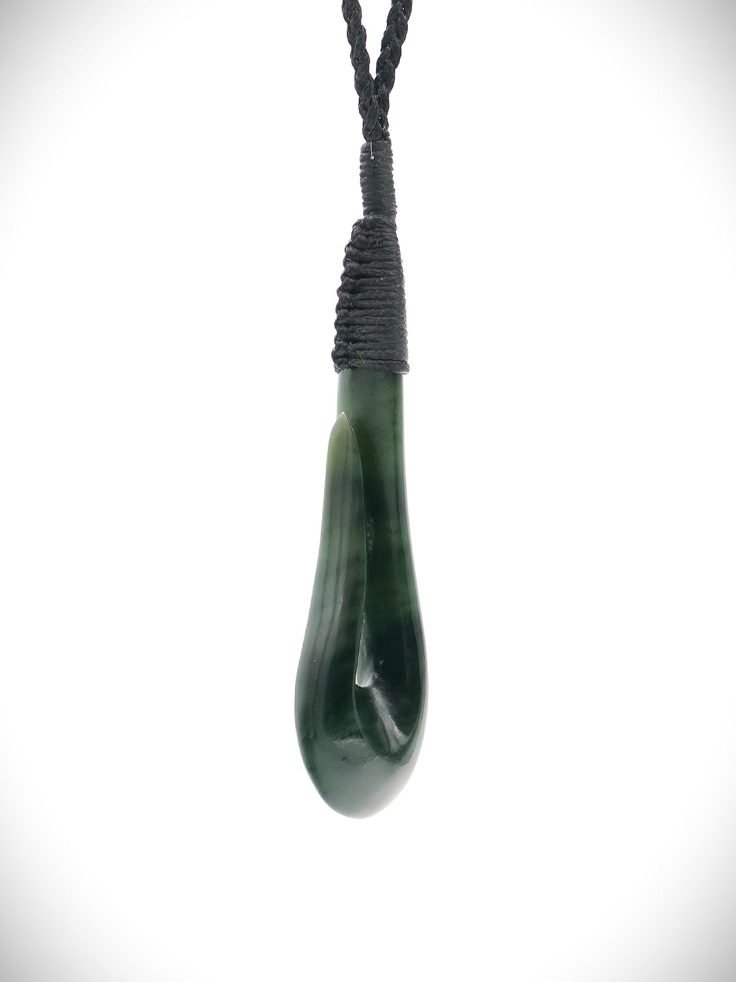 Moko Pounamu Hei Matau (Hook) NZ Genuine Kawakawa Greenstone - Nukumea