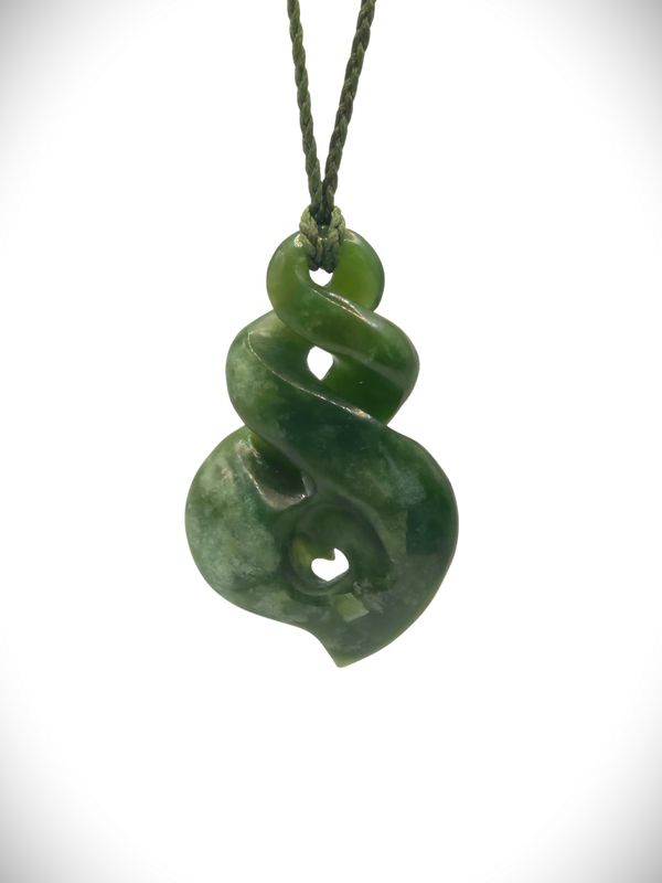 Moko Pounamu Double Pikorua (Twist) NZ Genuine Kawakawa Flower Greenstone - Korihi Moko Pounamu Double Pikorua (Twist) NZ Genuine Kawakawa Flower Greenstone - Korihi