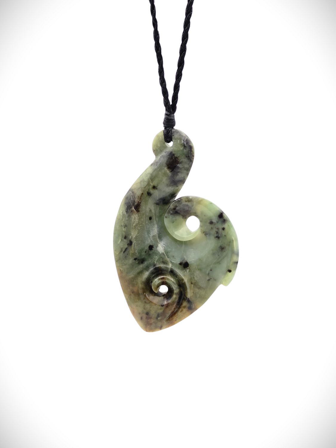 Moko Pounamu Hei Matau Genuine NZ Hapopo Greenstone - Marae