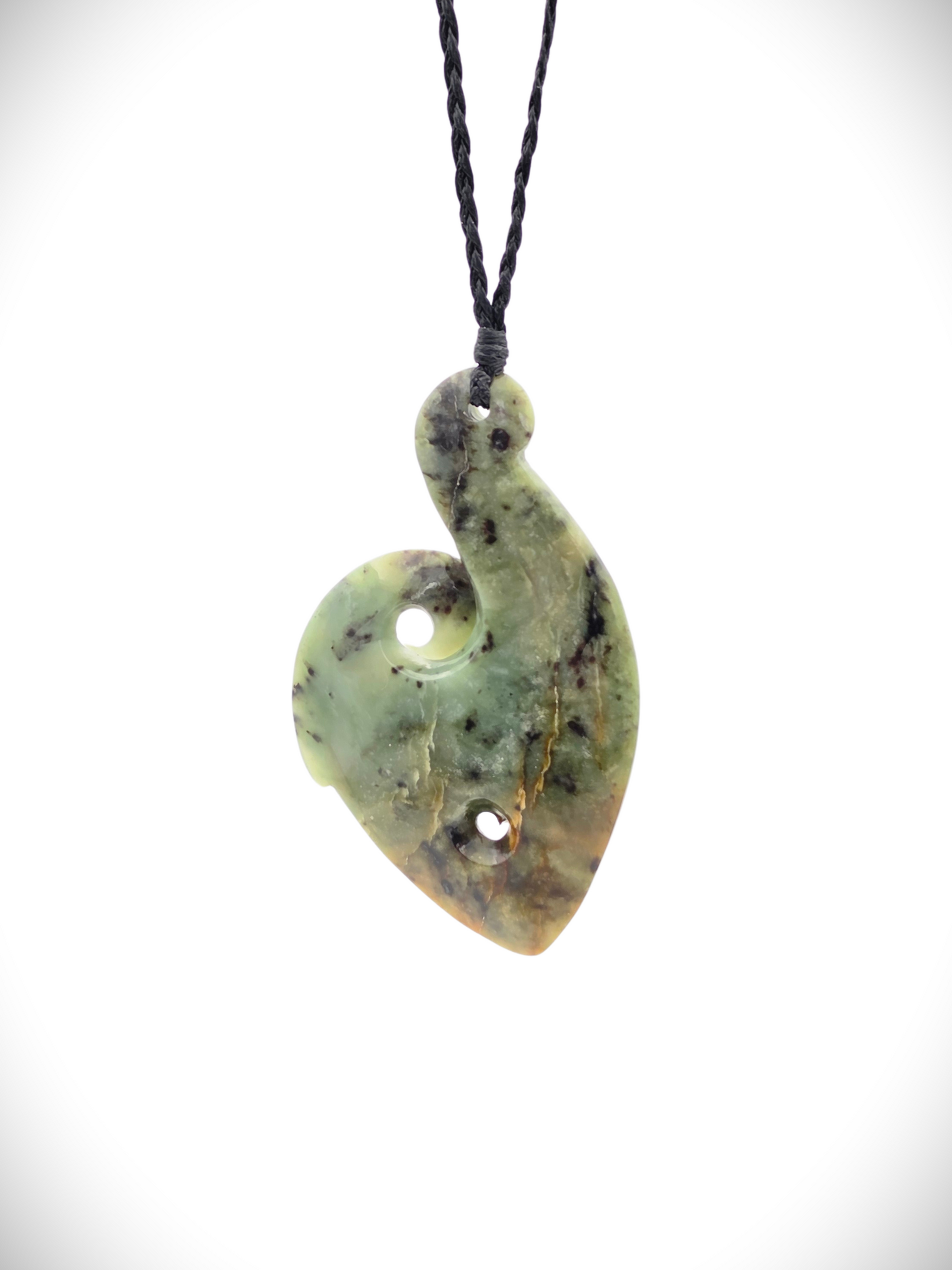 Moko Pounamu Hei Matau Genuine NZ Hapopo Greenstone - Marae