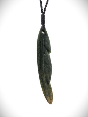 Moko Pounamu Feather Genuine NZ Kawakawa Greenstone - Hongi