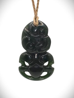 Moko Pounamu Hei Tiki Genuine NZ Kawakawa Greenstone - Ngarimu Moko Pounamu Hei Tiki Genuine NZ Kawakawa Greenstone - Ngarimu