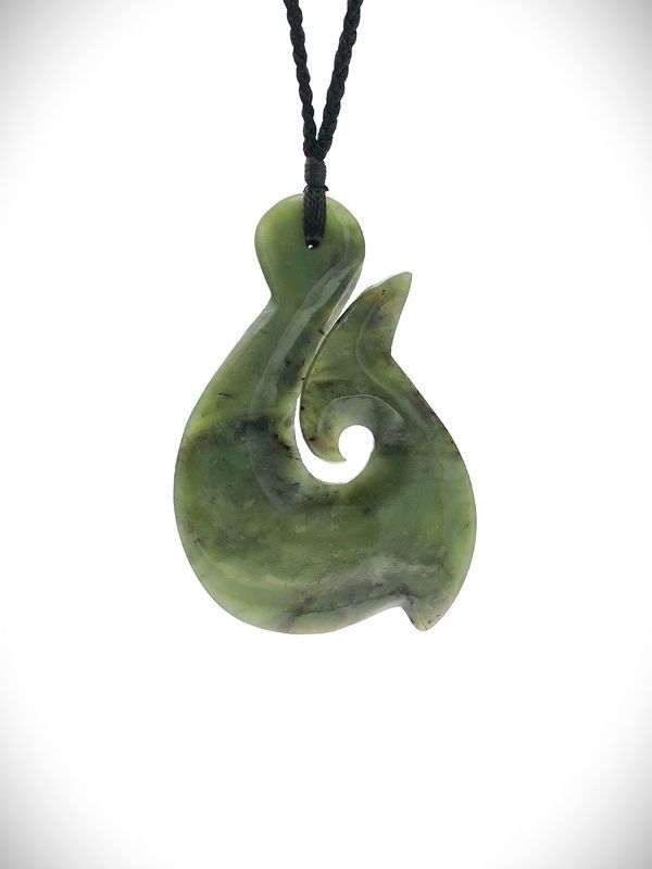 Moko Pounamu Hei Matau (Hook) NZ Genuine Hapopo Greenstone - Tauanui