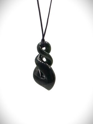 Moko Pounamu Double Pikorua (Twist) NZ Genuine Kawakawa Greenstone - Maketu