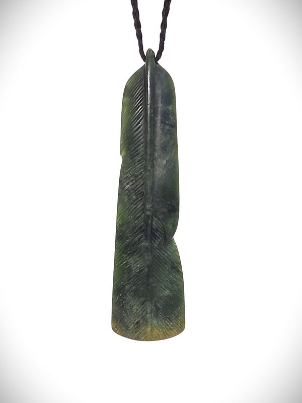 Moko Pounamu Feather Genuine NZ Kawakawa Greenstone - Mokoia