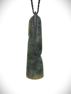 Moko Pounamu Feather Genuine NZ Kawakawa Greenstone - Mokoia Moko Pounamu Feather Genuine NZ Kawakawa Greenstone - Mokoia