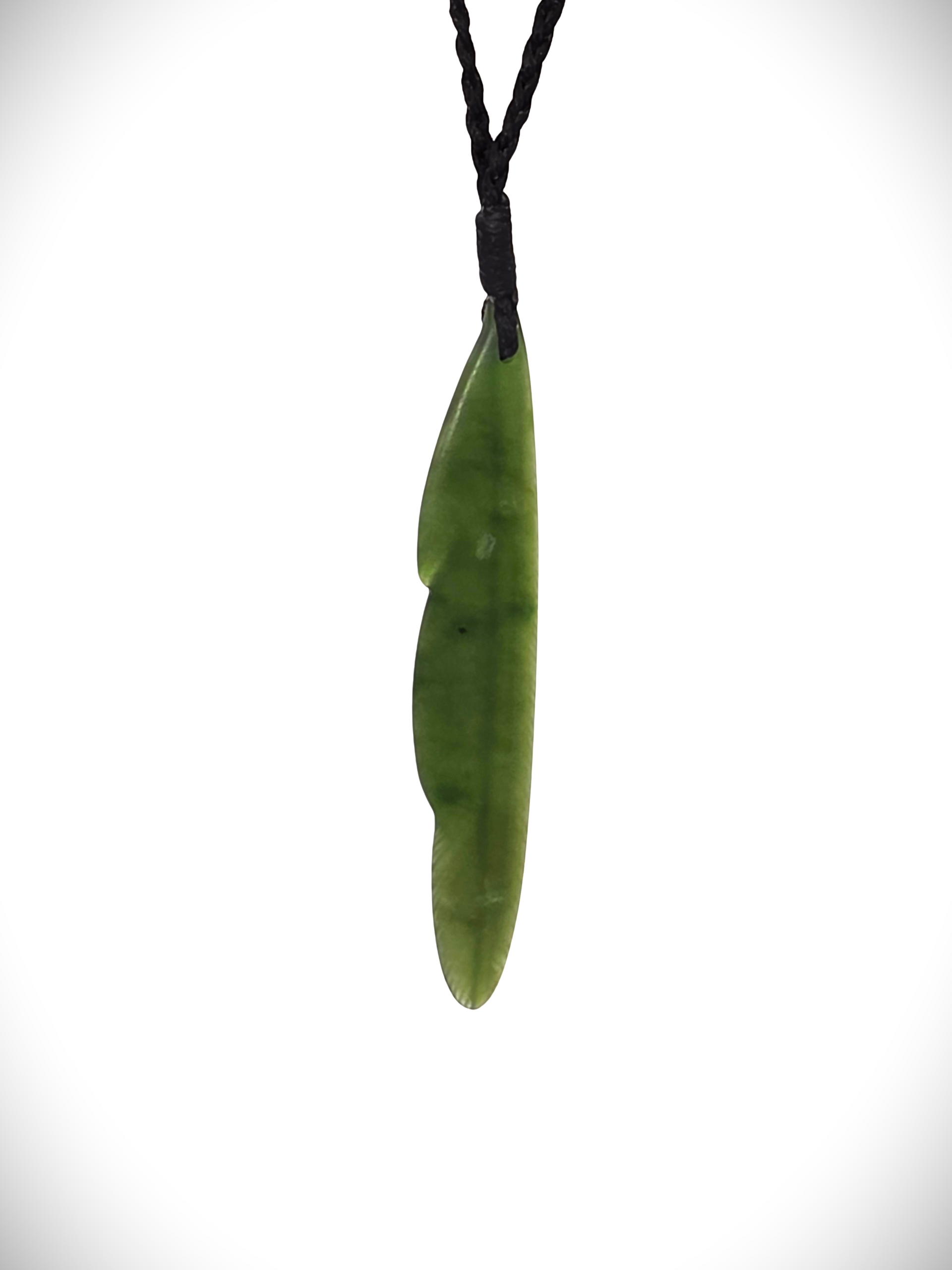 Moko Pounamu Feather Genuine NZ Kawakawa Greenstone - Muriwai