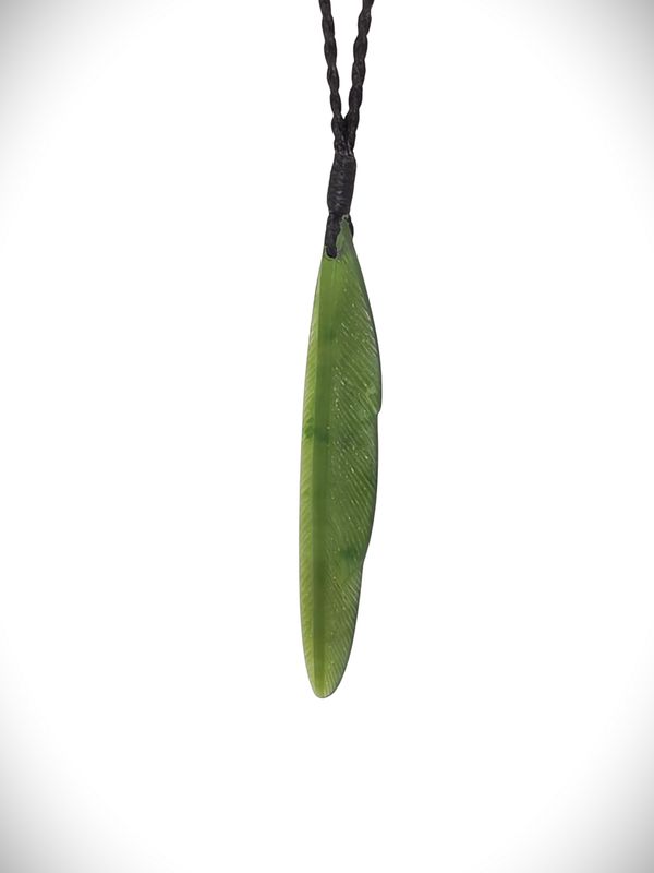Moko Pounamu Feather Genuine NZ Kawakawa Greenstone - Muriwai