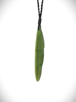 Moko Pounamu Feather Genuine NZ Kawakawa Greenstone - Muriwai