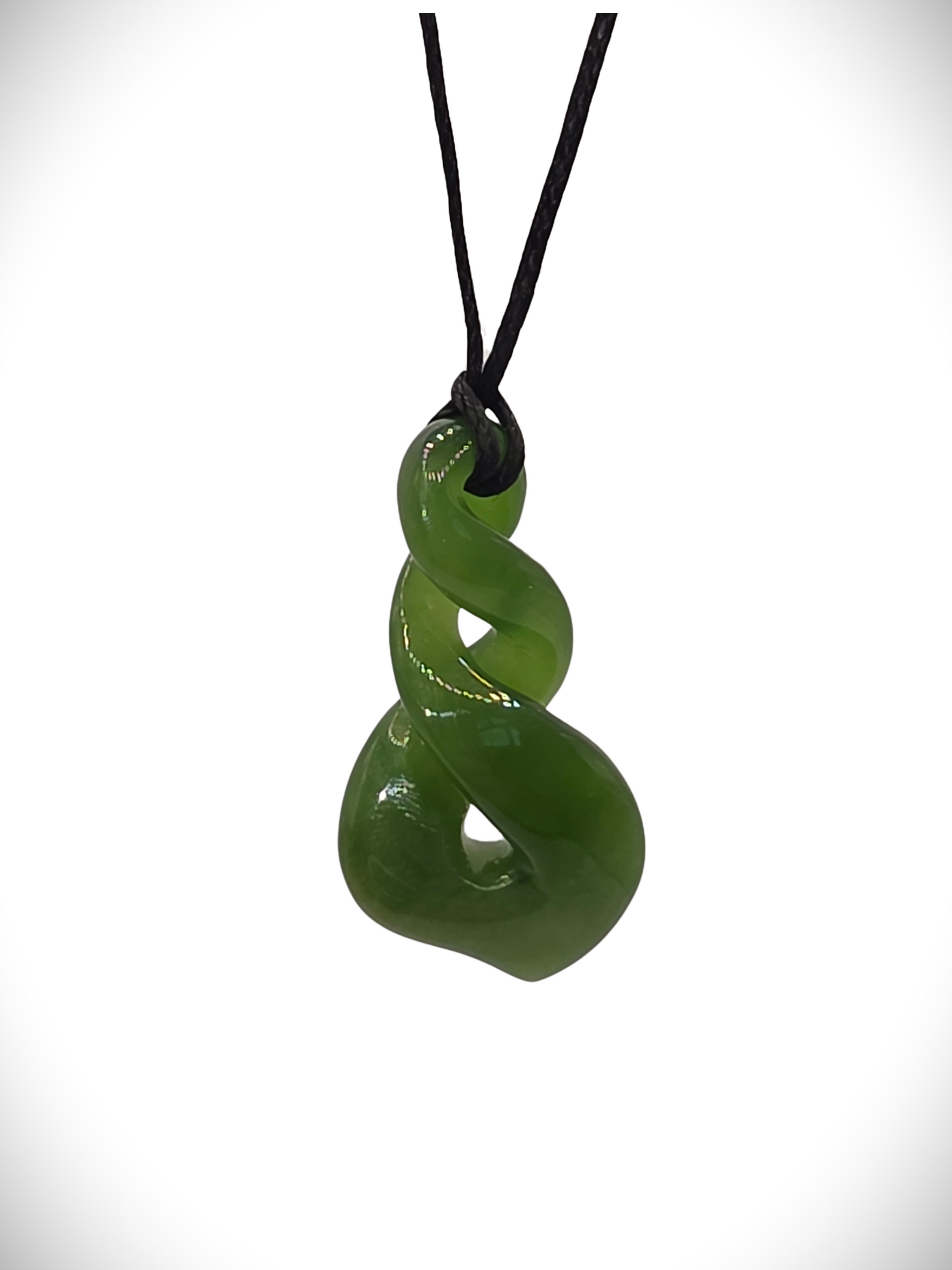 Moko Pounamu Double Pikorua (Twist) Genuine NZ Kahurangi Greenstone - Kuratau
