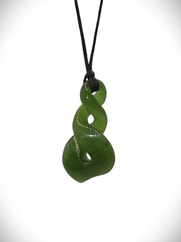 Moko Pounamu Double Pikorua (Twist) Genuine NZ Kahurangi Greenstone - Kuratau