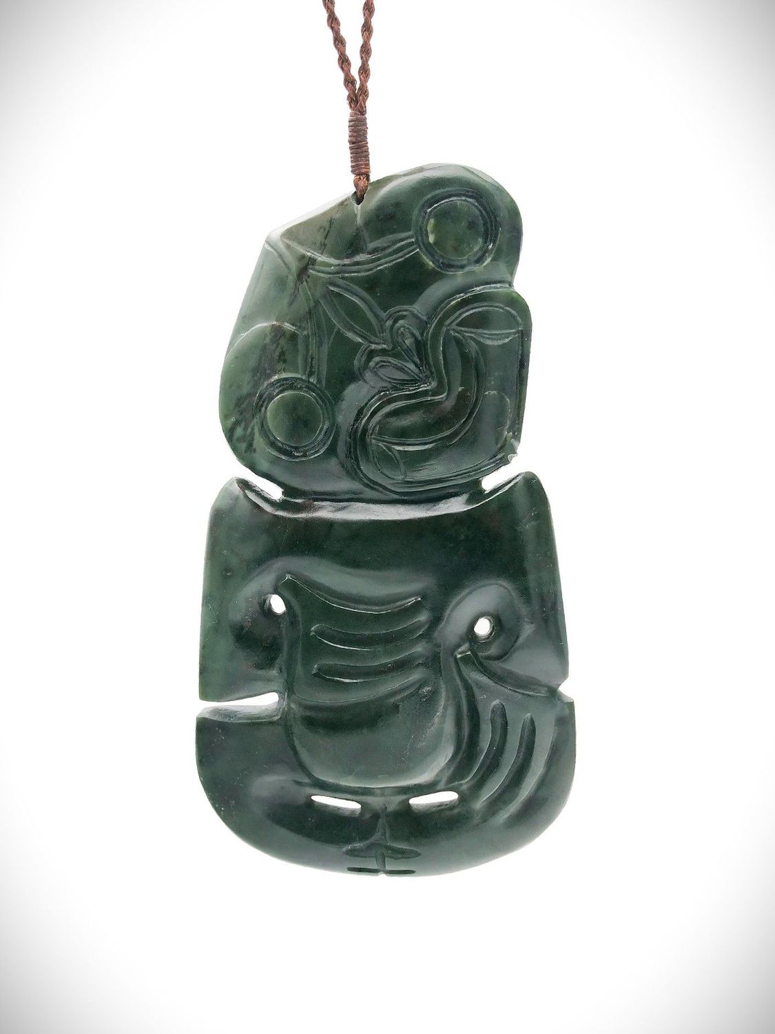 Moko Pounamu Hei Tiki Genuine NZ Kawakawa Greenstone - Otaika Moko Pounamu Hei Tiki Genuine NZ Kawakawa Greenstone - Otaika