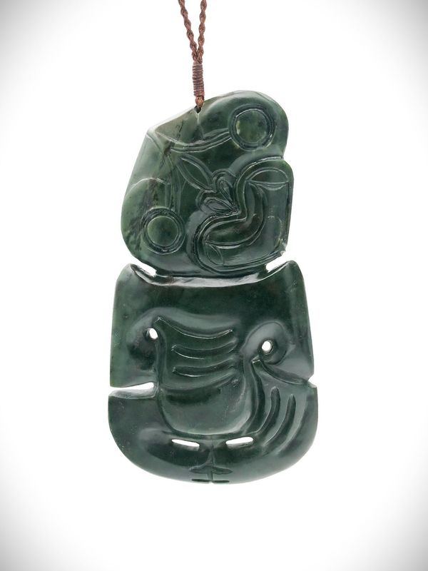 Moko Pounamu Hei Tiki Genuine NZ Kawakawa Greenstone - Otaika