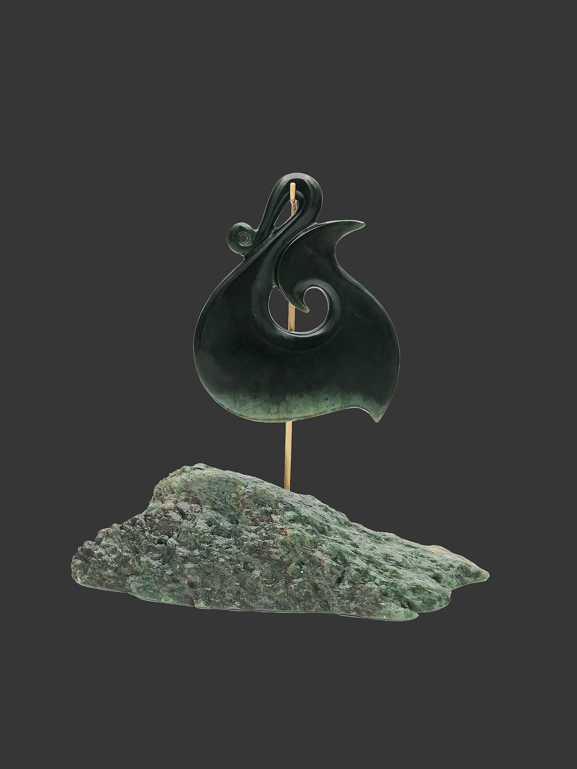 Moko Pounamu Matau (Fishhook) Sculpture NZ Genuine Kawakawa  Greenstone - Tawharanui
