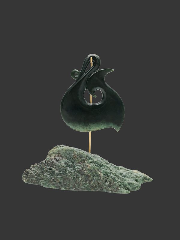 Moko Pounamu Matau (Fishhook) Sculpture NZ Genuine Kawakawa  Greenstone - Tawharanui