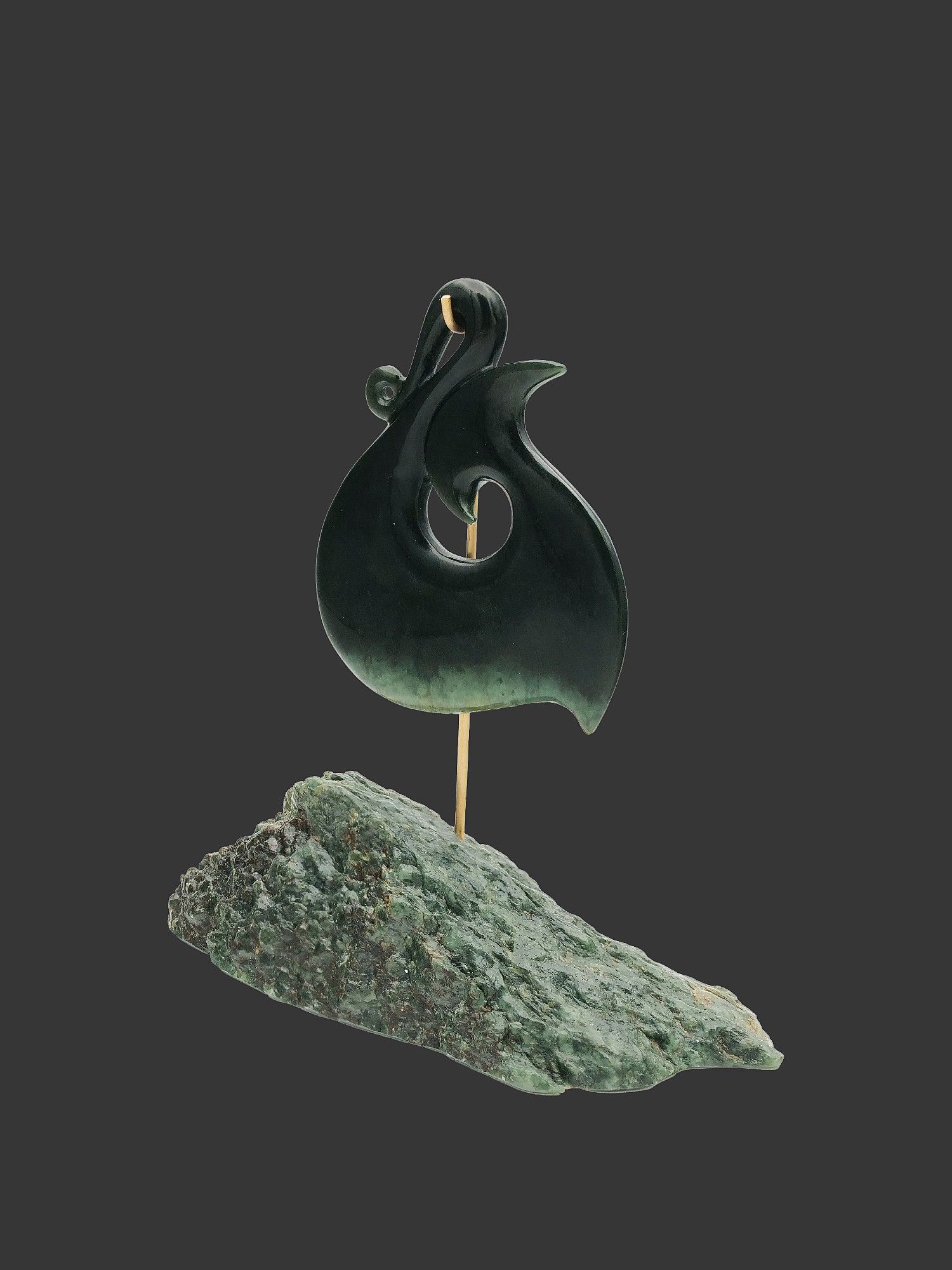 Moko Pounamu Matau (Fishhook) Sculpture NZ Genuine Kawakawa  Greenstone - Tawharanui