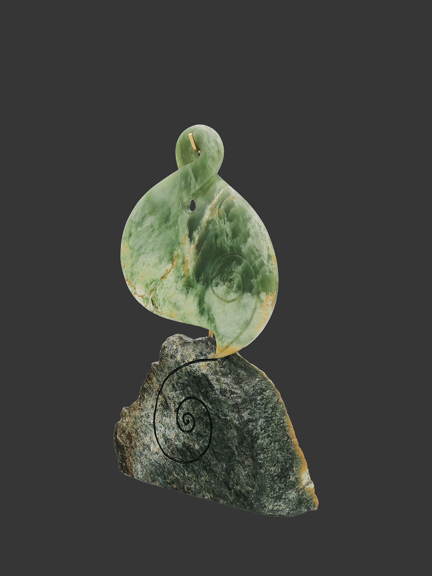 Moko Pounamu Pikorua (Twist) Sculpture NZ Genuine Inanga Flower & Kawakawa Greenstone - Mahurangi