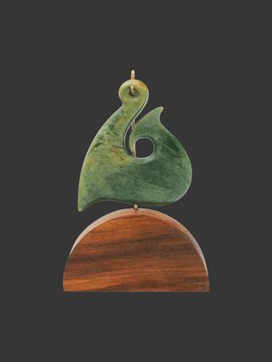 Moko Pounamu Matau (Fishhook) Sculpture NZ Genuine Marsden Flower Greenstone - Pohuehue