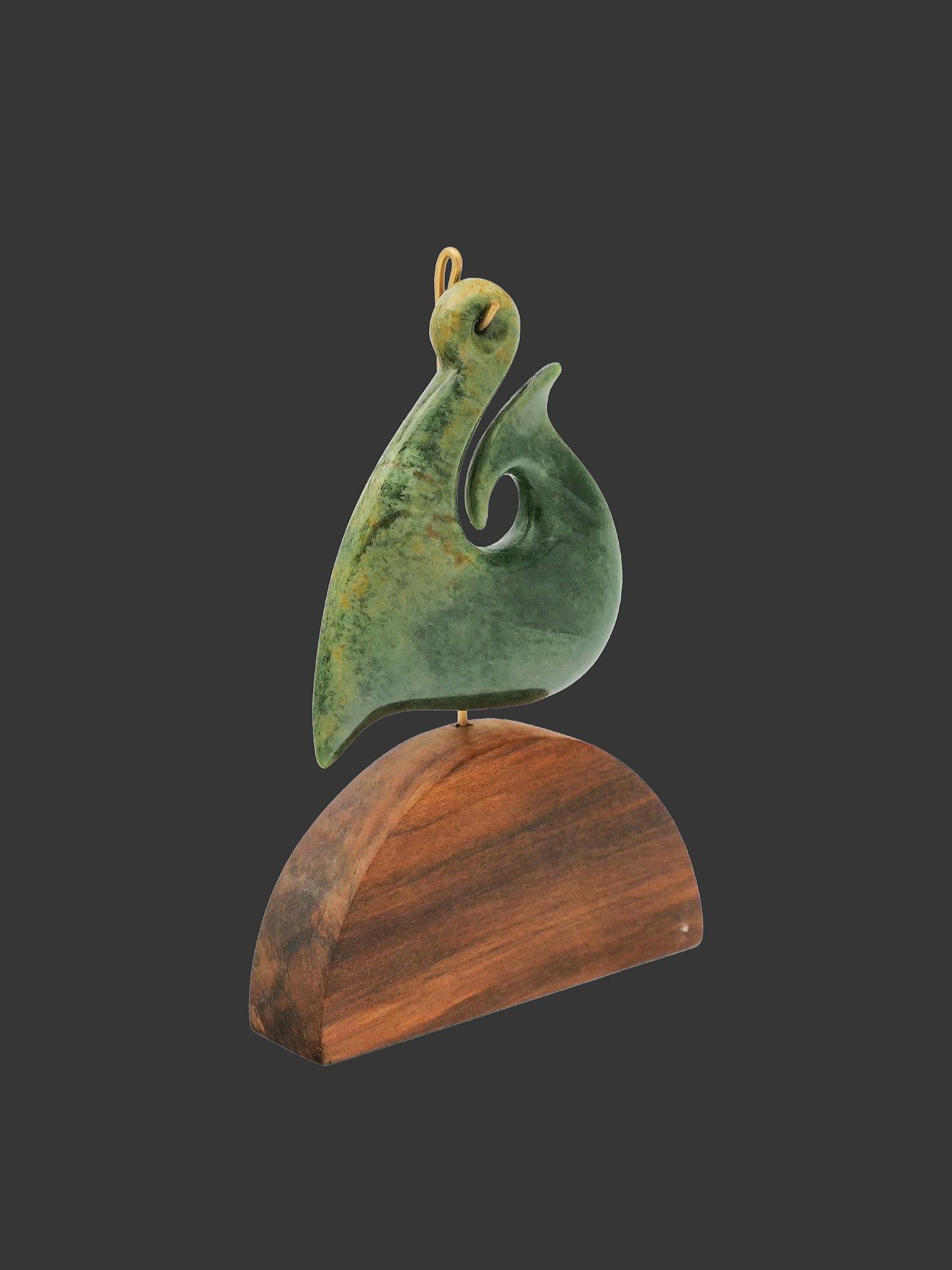 Moko Pounamu Matau (Fishhook) Sculpture NZ Genuine Marsden Flower Greenstone - Pohuehue