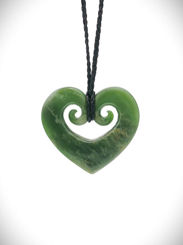 Moko Pounamu Heart NZ Genuine Kawakawa Greenstone - Mahaki