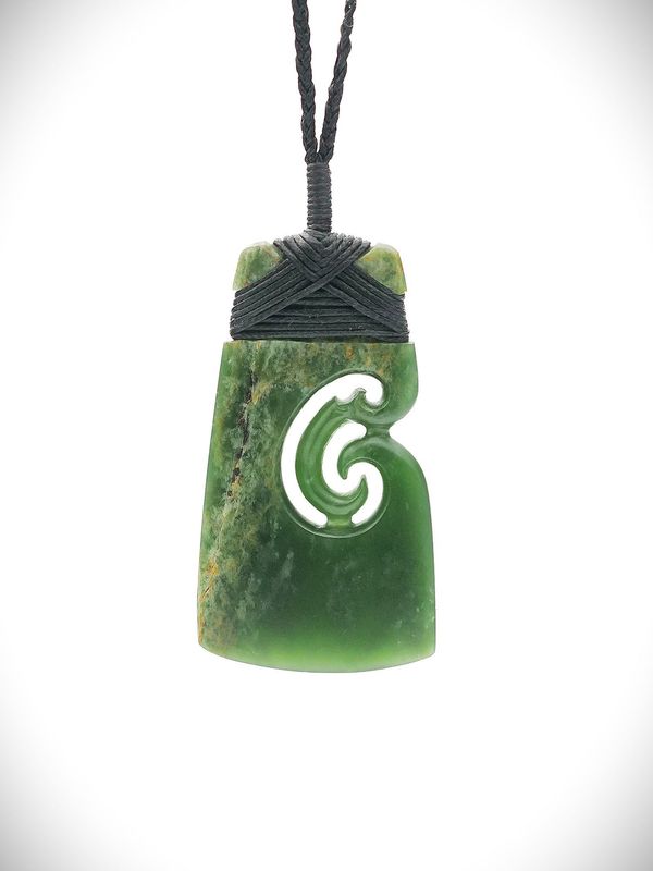 Moko Pounamu Toki with Koru NZ Genuine Kawakawa Greenstone - Maurea Moko Pounamu Toki with Koru NZ Genuine Kawakawa Greenstone - Maurea