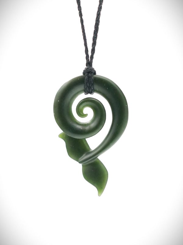 Moko Pounamu Whale Tail Koru NZ Genuine Kawakawa Greenstone -Ohinemutu