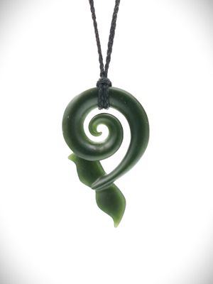 Moko Pounamu Whale Tail Koru NZ Genuine Kawakawa Greenstone -Ohinemutu