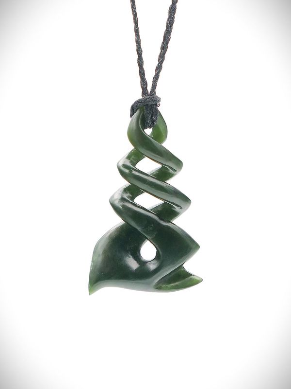 Moko Pounamu Contemporary Triple Pikorua (Twist) NZ Genuine Kawakawa Greenstone - Ngapuhi