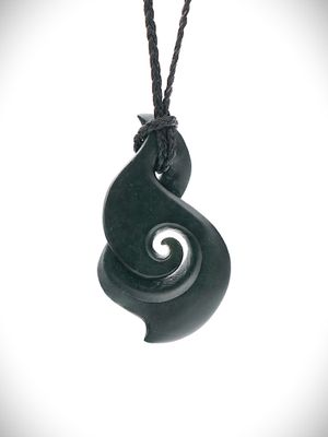 Moko Pounamu Pikorua (Twist) with Koru Genuine NZ Kawakawa Greenstone - Arawa