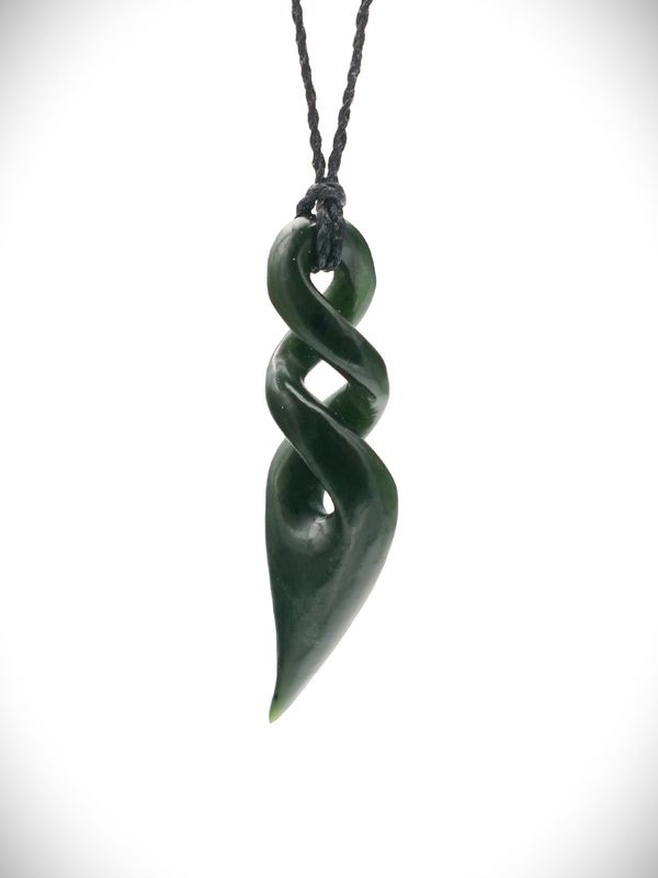 Moko Pounamu Double Pikorua (Twist) NZ Genuine Kawakawa Greenstone - Hohepa