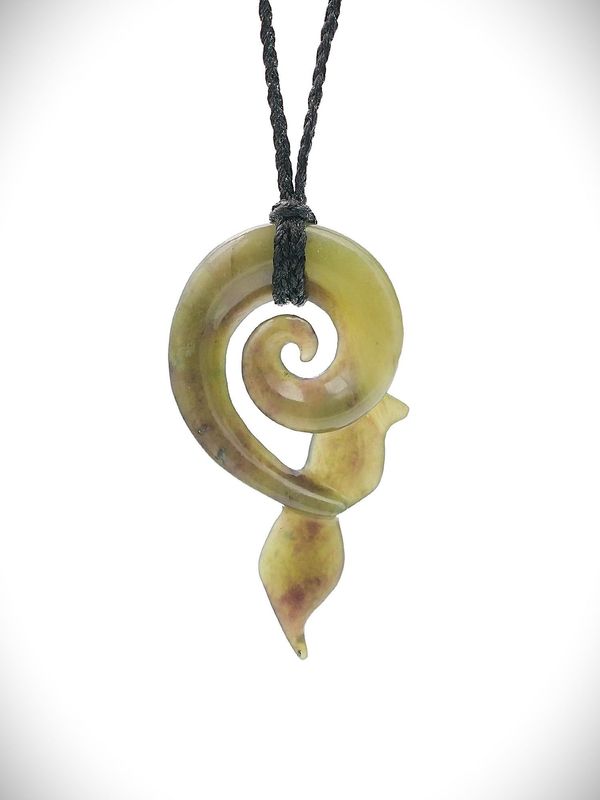 Moko Pounamu Whale Tail Koru NZ Genuine Totoweka Greenstone - Motiti